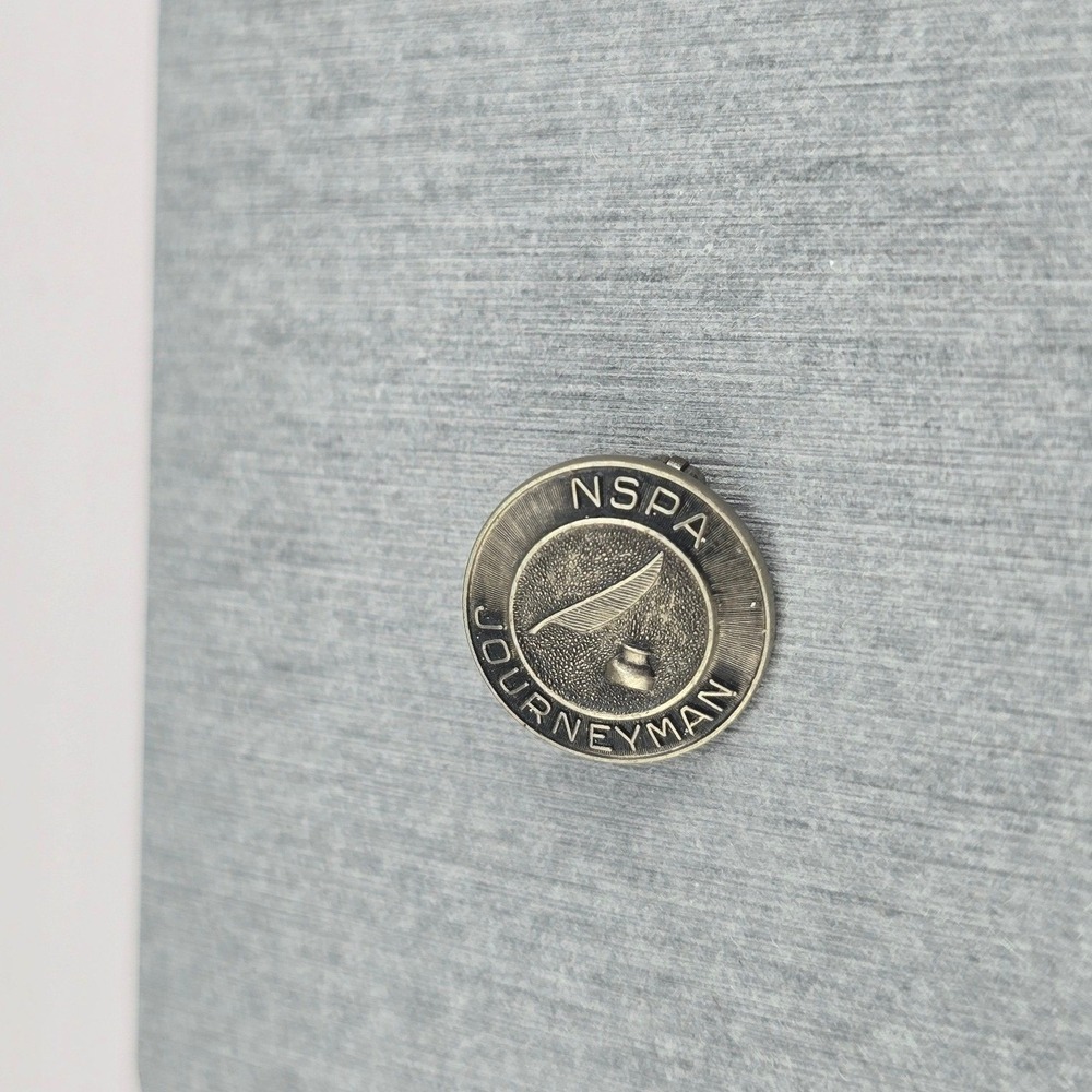 Vintage Estate NSPA Journeyman Pin Silver Tone Round Embossed Award 0.75in